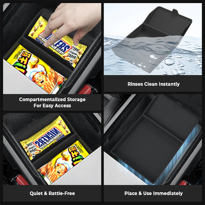 2026+ Tesla Model Y Juniper Standard Armrest Box Silicone Bottom Pad | Custom-Fit Center Console Organizer Anti-Slip Storage Insert Tray | Noise-Reducing Waterproof Console Liner Accessory
