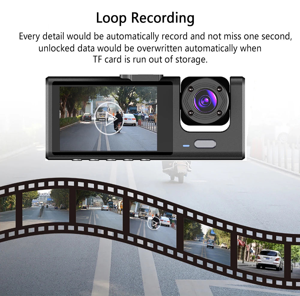 Automatic loop recording ensures no seconds are missed and overwrites recorded data when the TF card runs out of storage.