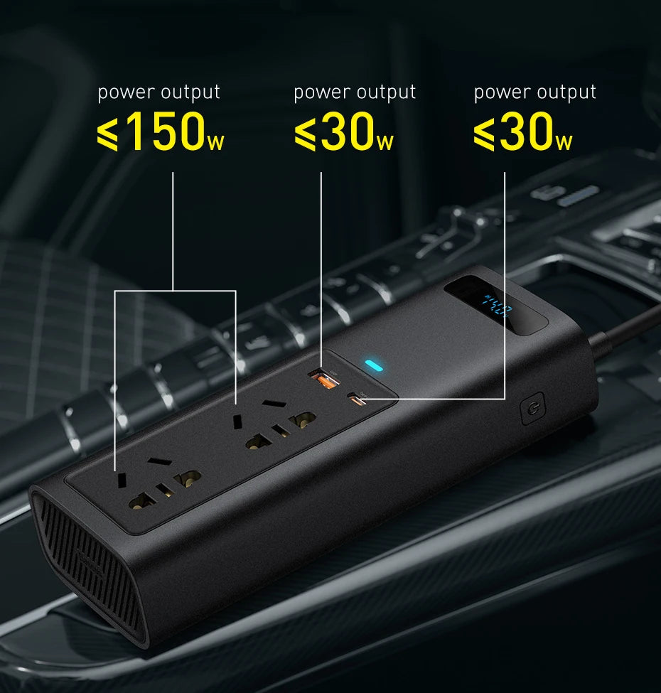 Baseus 150W Car Inverter, Power Output: Less Than 30W, Total Power Output: Less Than 150W