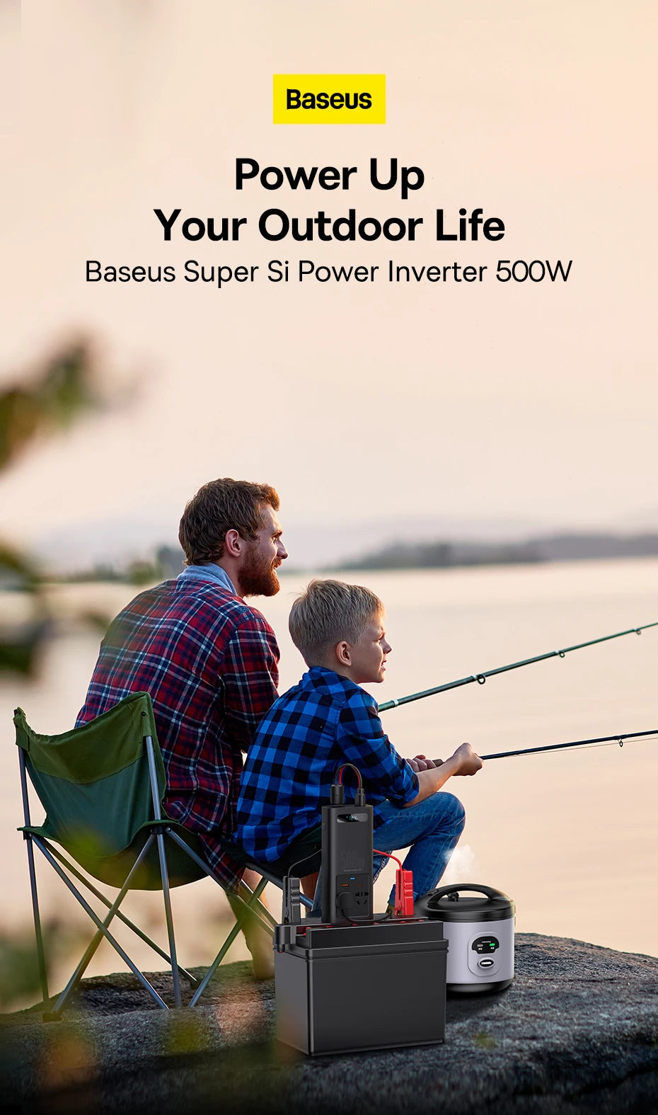 Baseus 500W Pure Sine Wave Inverter, A 500W power inverter for off-grid adventures.