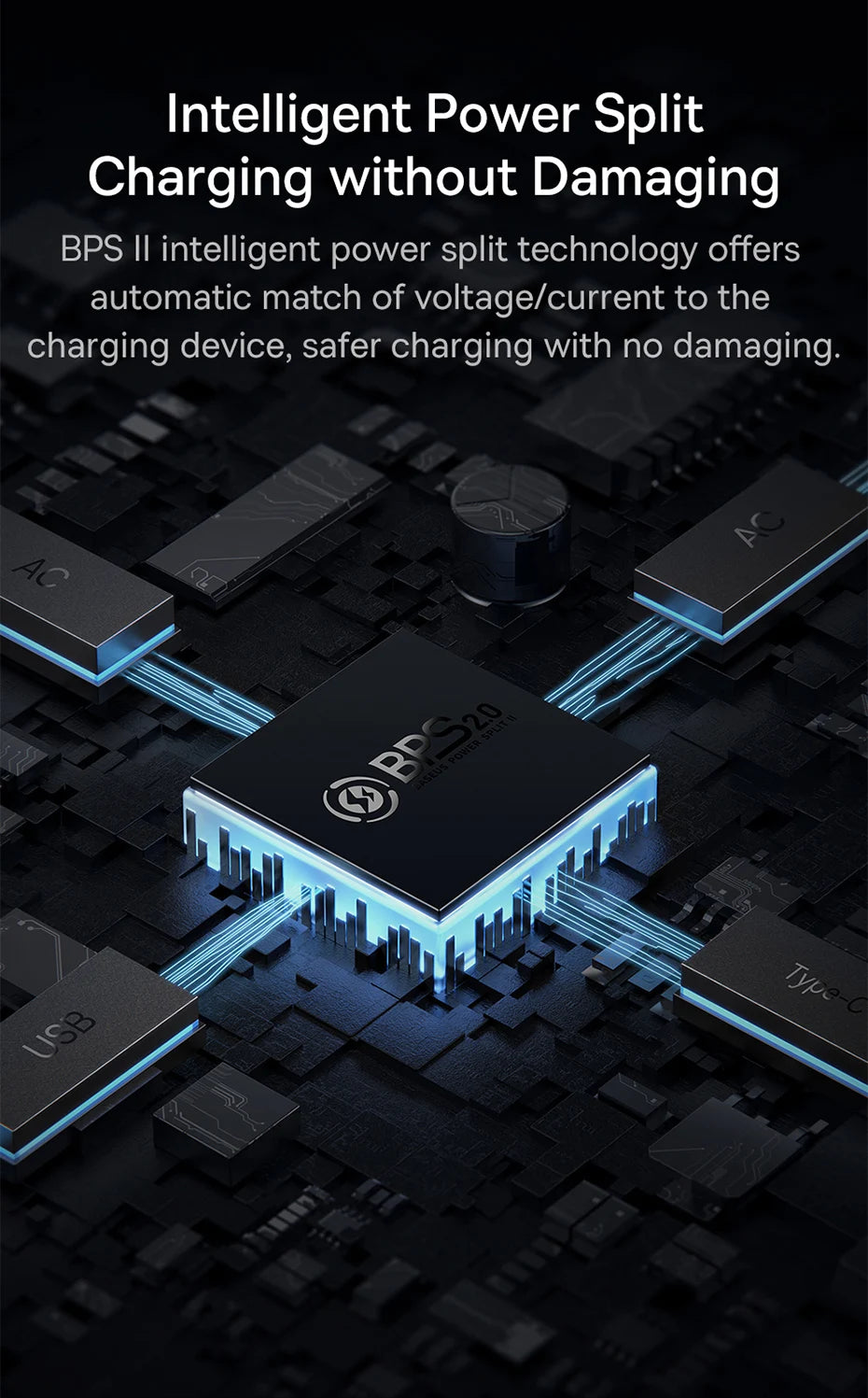 Baseus 500W Pure Sine Wave Inverter, Baseus' intelligent power split charging tech safely matches voltage and current for undamaging charging.