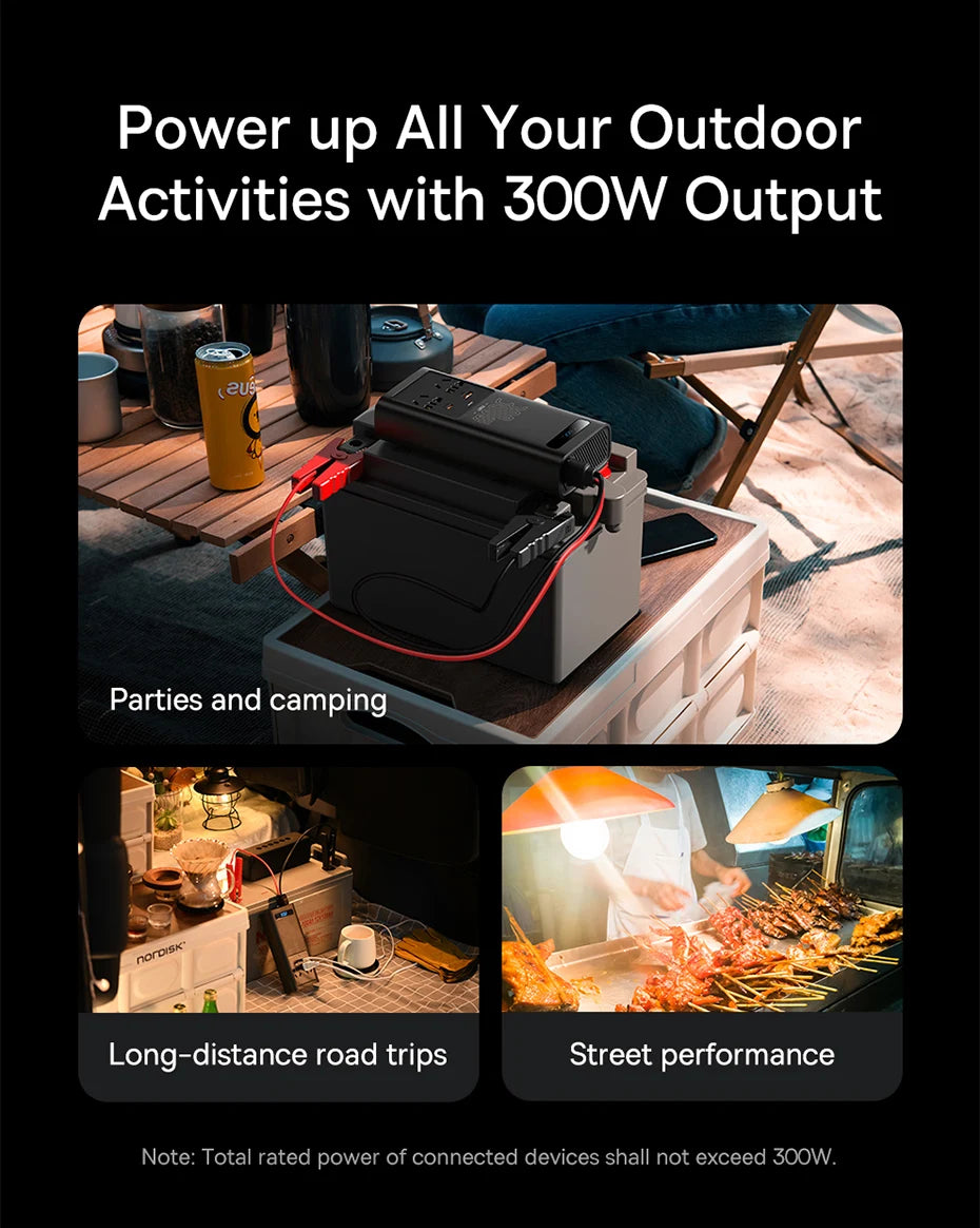 Baseus 500W Pure Sine Wave Inverter, Power up outdoor activities with Baseus for parties, camping, and road trips.