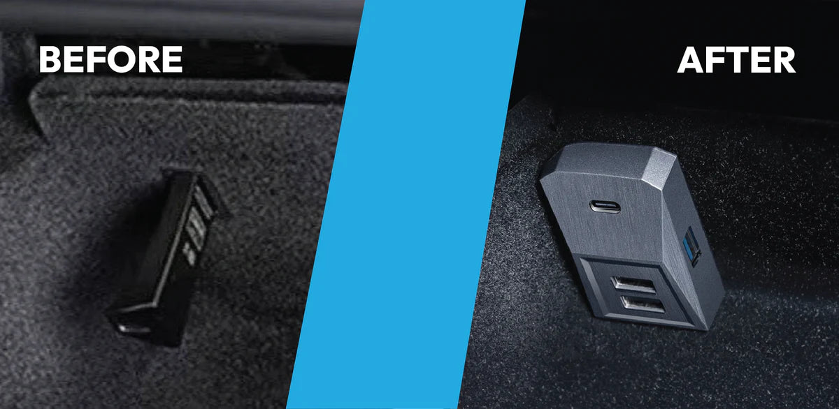 Glove Box Cyber-HUB USB Adapter for Tesla Model 3 & Model Y (2021–2023) – 4-Port USB Hub for Sentry Mode, Data & Charging