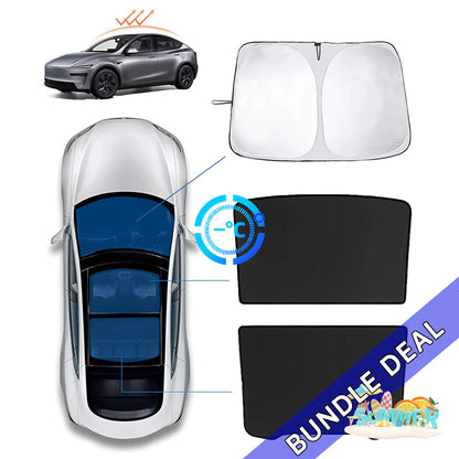Full Cabin Sunshade Bundle for Tesla Model Y Juniper (2025+) – Front Windshield Sunshade + Panoramic Glass Roof Sunshades | Heat Reduction, UV Protection & Interior Cooling Accessory