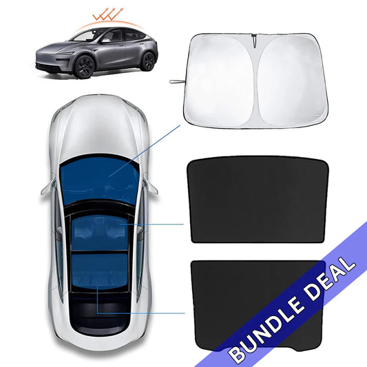 Full Cabin Sunshade Bundle for Tesla Model Y Juniper (2025+) – Front Windshield Sunshade + Panoramic Glass Roof Sunshades | Heat Reduction, UV Protection & Interior Cooling Accessory
