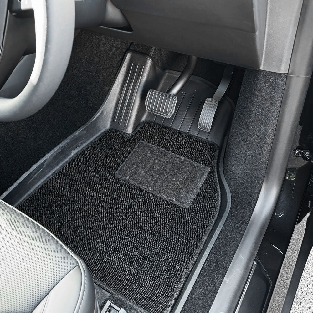2025+ Tesla Model Y Juniper Right-Hand Drive TPE All-Weather Floor Mats with Detachable Carpet Liners – Custom OEM Fit Interior Protection for Tesla Model Y RHD Standard, Long Range & Performance