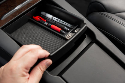 Tesla Model S & Model X Center Console Storage Shelf with Integrated Qi Wireless Charger – Easy Access Organizer for Small Items