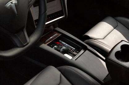 Tesla Model S & Model X Center Console Storage Shelf with Integrated Qi Wireless Charger – Easy Access Organizer for Small Items