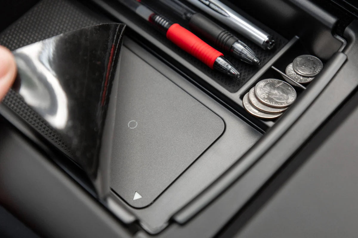 Tesla Model S & Model X Center Console Storage Shelf with Integrated Qi Wireless Charger – Easy Access Organizer for Small Items