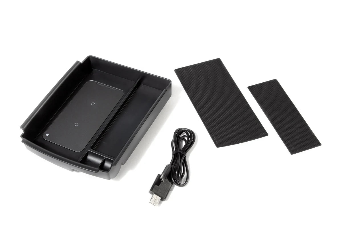 Tesla Model S & Model X Center Console Storage Shelf with Integrated Qi Wireless Charger – Easy Access Organizer for Small Items