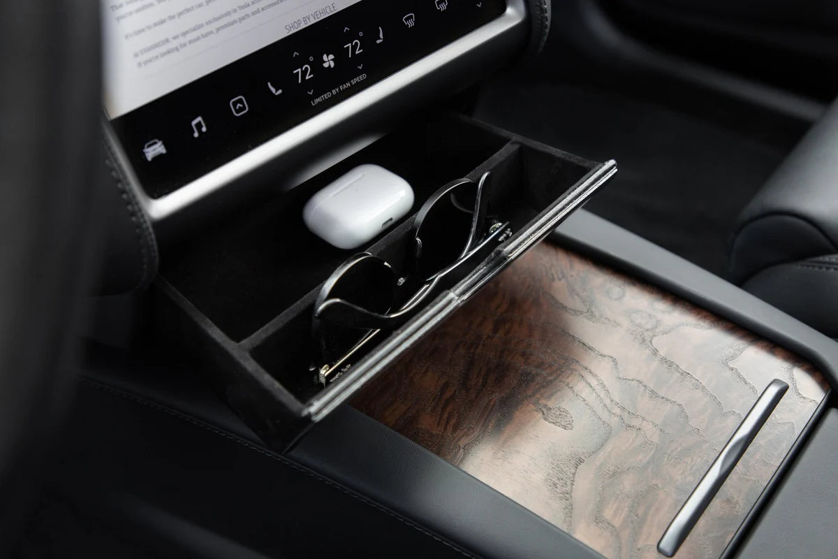 Tesla Model S & Model X Cubby Compartment Drawer – Vegan Leather Storage Organizer