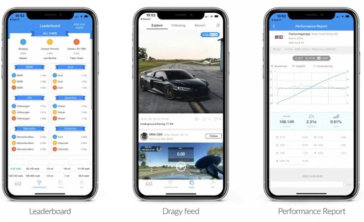 Dragy GPS Performance Meter for EV Owners – 0-60 & 1/4 Mile Timing with Bluetooth for Android & iOS