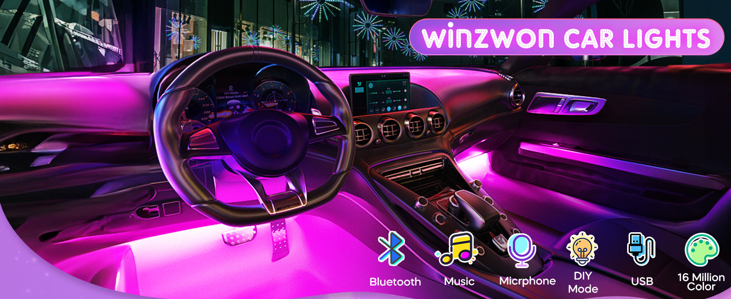 Car Accessories for Women: Interior Car Light, Car LED lights with Bluetooth music microphone for DIY use, featuring 16M colors and high-quality sound.