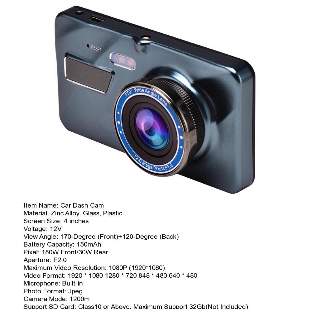 Car Dash Cam with 4-inch screen, 18MP front camera, and 1080P video resolution.