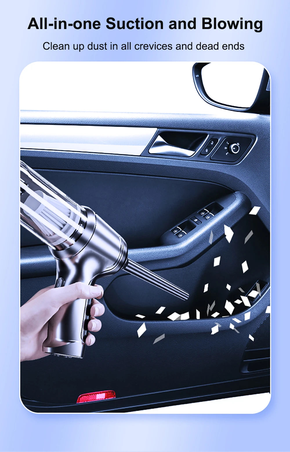 Car Vacuum Cleaner, Cleans up dust in all crevices and dead ends with all-in-one suction and blowing