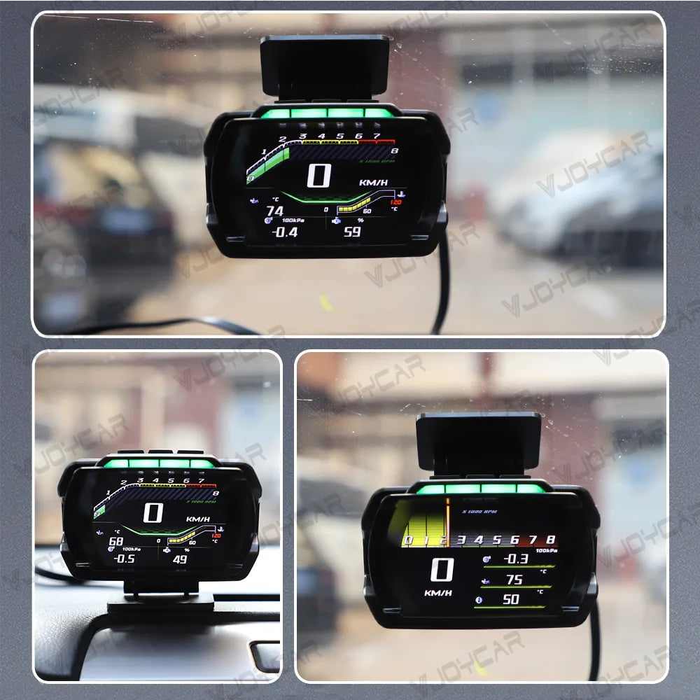 Car speed projector on-board computer with HD LCD display, ambient light, and multi-language support for various car features.