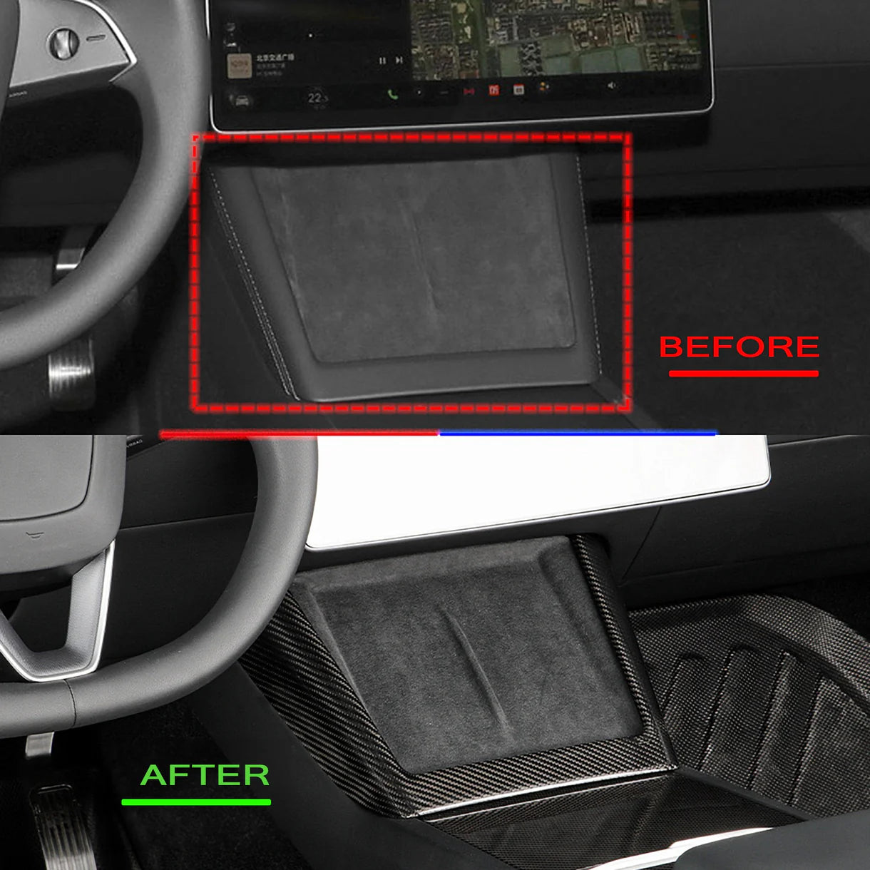 Real Carbon Fiber Wireless Charging Pad Frame Cover for Tesla Model Y Juniper 2025+ Interior Trim Overlay – Genuine Carbon Fiber, OEM Fit, Glossy or Matte Finish