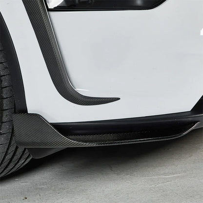 Real Carbon Fiber Front Lip Splitters for 2025+ Tesla Model Y Juniper (March 2025-Up) – Aerodynamic Front Bumper Side Canards Body Kit Upgrade | Gloss Carbon Fiber Exterior Styling Trim
