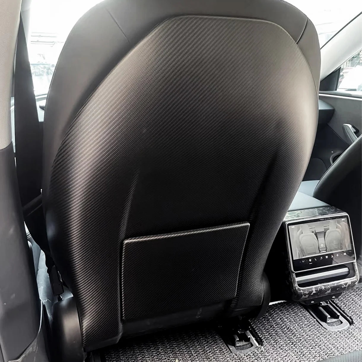 Real Carbon Fiber Seat Back Covers for 2024+ Tesla Model 3 Highland & 2025.03+ Tesla Model Y Juniper Premium – Genuine Dry Carbon Fiber Rear Seat Protector Trim with Pocket Covers