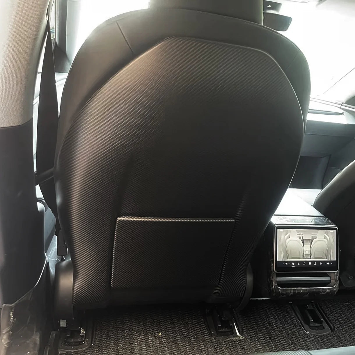 Real Carbon Fiber Seat Back Covers for 2024+ Tesla Model 3 Highland & 2025.03+ Tesla Model Y Juniper Premium – Genuine Dry Carbon Fiber Rear Seat Protector Trim with Pocket Covers