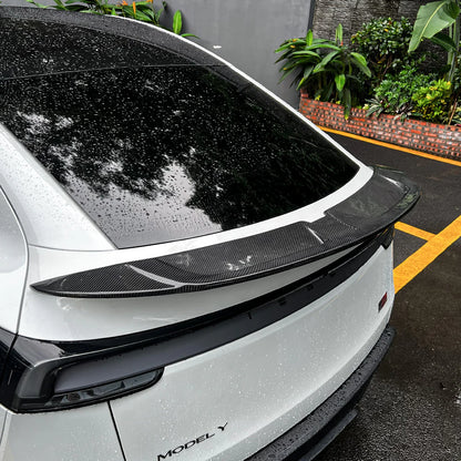 Tesla Model Y Juniper 2025+ Real Carbon Fiber Rear Spoiler Wing – Dual Air Outlet Aerodynamic Trunk Lip | Lightweight Performance Upgrade with 3M Adhesive Installation
