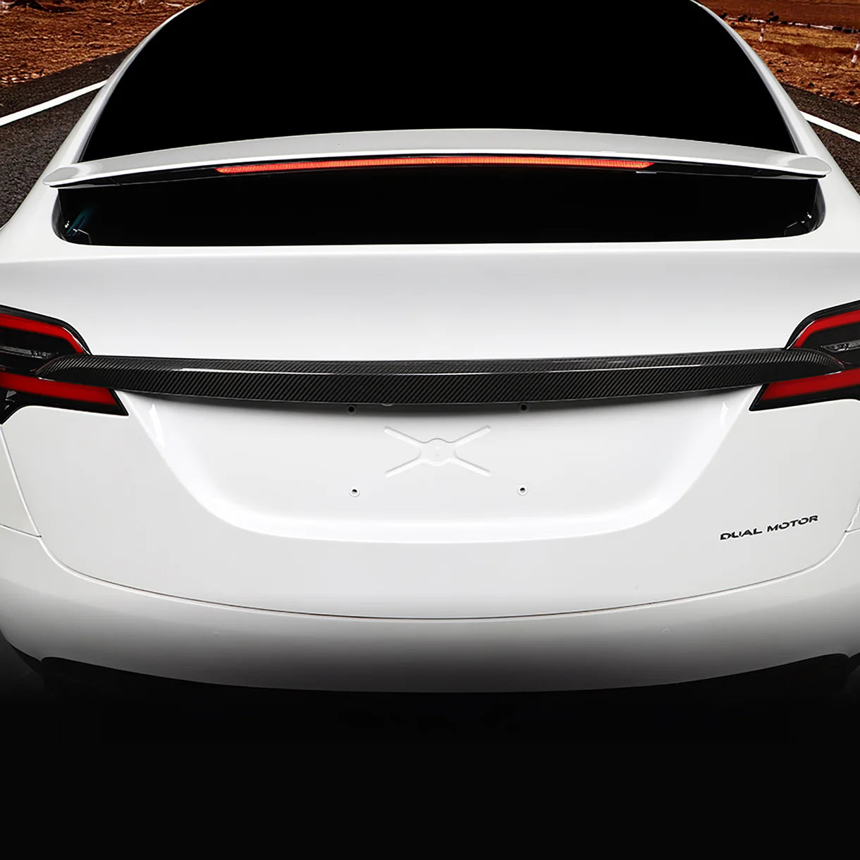 Real Carbon Fiber Tailgate Trunk Lid Trim Cover for Tesla Model X 2021–2026 | Glossy OEM-Style Rear Chrome Delete Exterior Styling Accent | Easy Install 3M Adhesive Overlay