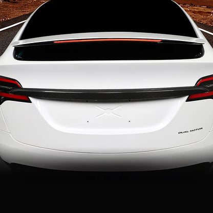 Real Carbon Fiber Tailgate Trunk Lid Trim Cover for Tesla Model X 2021–2026 | Glossy OEM-Style Rear Chrome Delete Exterior Styling Accent | Easy Install 3M Adhesive Overlay