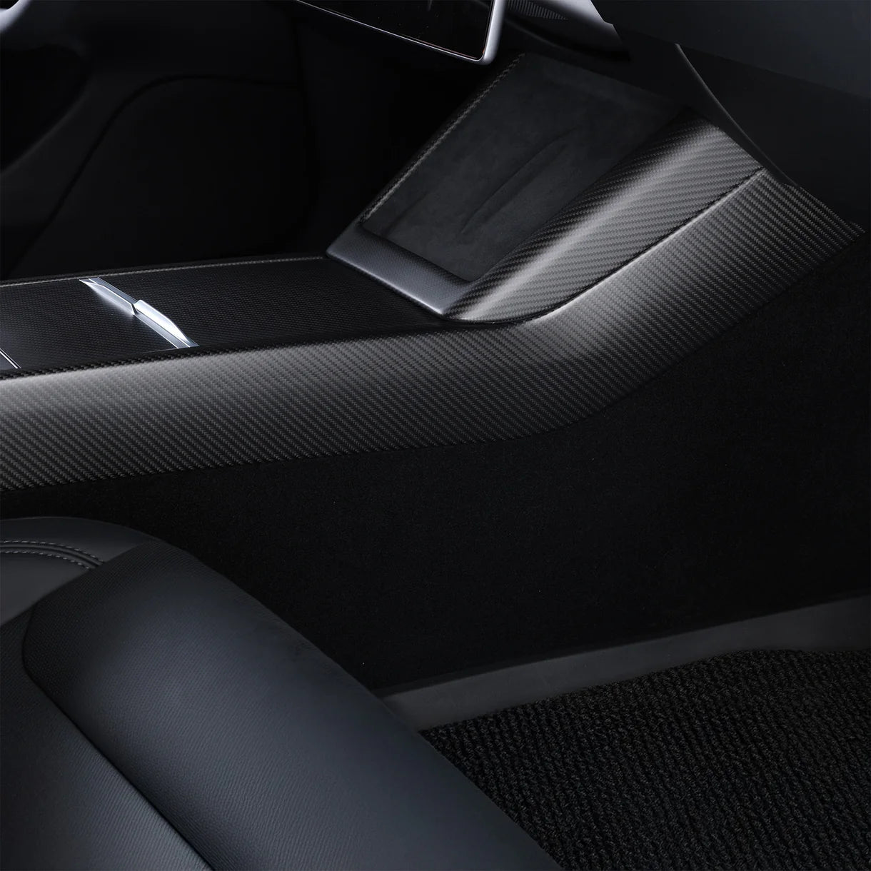 Real Carbon Fiber Center Console Side Trim Cover for 2024+ Tesla Model 3 Highland | Seamless Interior Upgrade Trim for Wireless Charging Area & Side Panel | Easy 3M Adhesive Installation