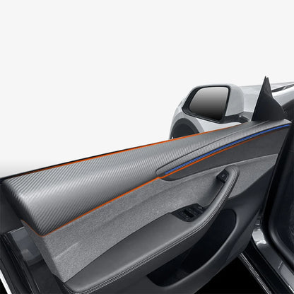 Real Dry Carbon Fiber Door Panel Trim Covers for 2026+ Tesla Model Y Juniper – Front & Rear Interior Upper Door Garnish with OEM Ambient Light Compatibility, 2x2 Twill & 1x1 Plain Weave Finish