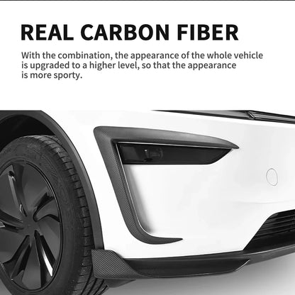 Real Carbon Fiber Fog Light Trim Covers for 2025+ Tesla Model Y Juniper (Non-Performance) – High Gloss Exterior Front Bumper Accent Garnish with OEM Precision Fit & Aerodynamic Styling Upgrade