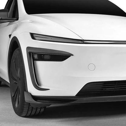 Real Carbon Fiber Front Lip Splitters for 2025+ Tesla Model Y Juniper (March 2025-Up) – Aerodynamic Front Bumper Side Canards Body Kit Upgrade | Gloss Carbon Fiber Exterior Styling Trim