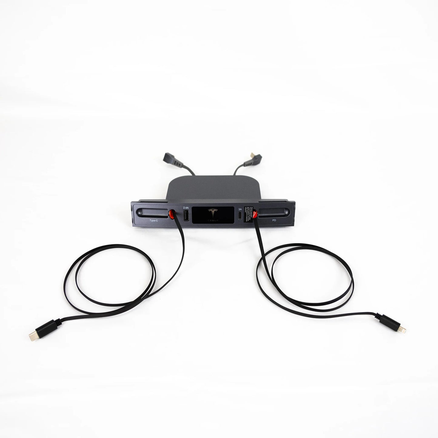 Tesla Model 3 & Model Y Center Console USB-C Docking Hub Charger with Dual Retractable Cables (27W Fast Charging) – OEM Grey Finish | 2021–2023 Model 3 & 2021–2024 Model Y