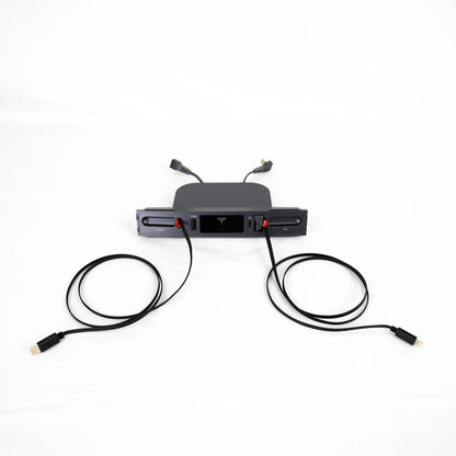 Tesla Model 3 & Model Y Center Console USB-C Docking Hub Charger with Dual Retractable Cables (27W Fast Charging) – OEM Grey Finish | 2021–2023 Model 3 & 2021–2024 Model Y