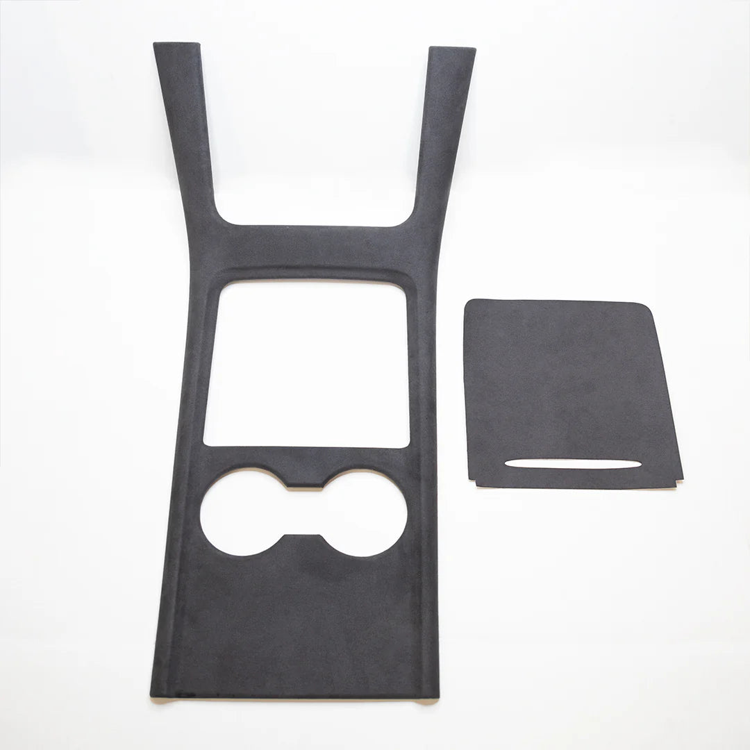 2021–2023 Tesla Model 3 & 2021–2024 Tesla Model Y Center Console Frame Cover (Gen 2, 2-Piece) – Alcantara Ultrasuede or Satin Black ABS Trim (Not for 2024+ Model 3 Highland / 2025+ Model Y Juniper)