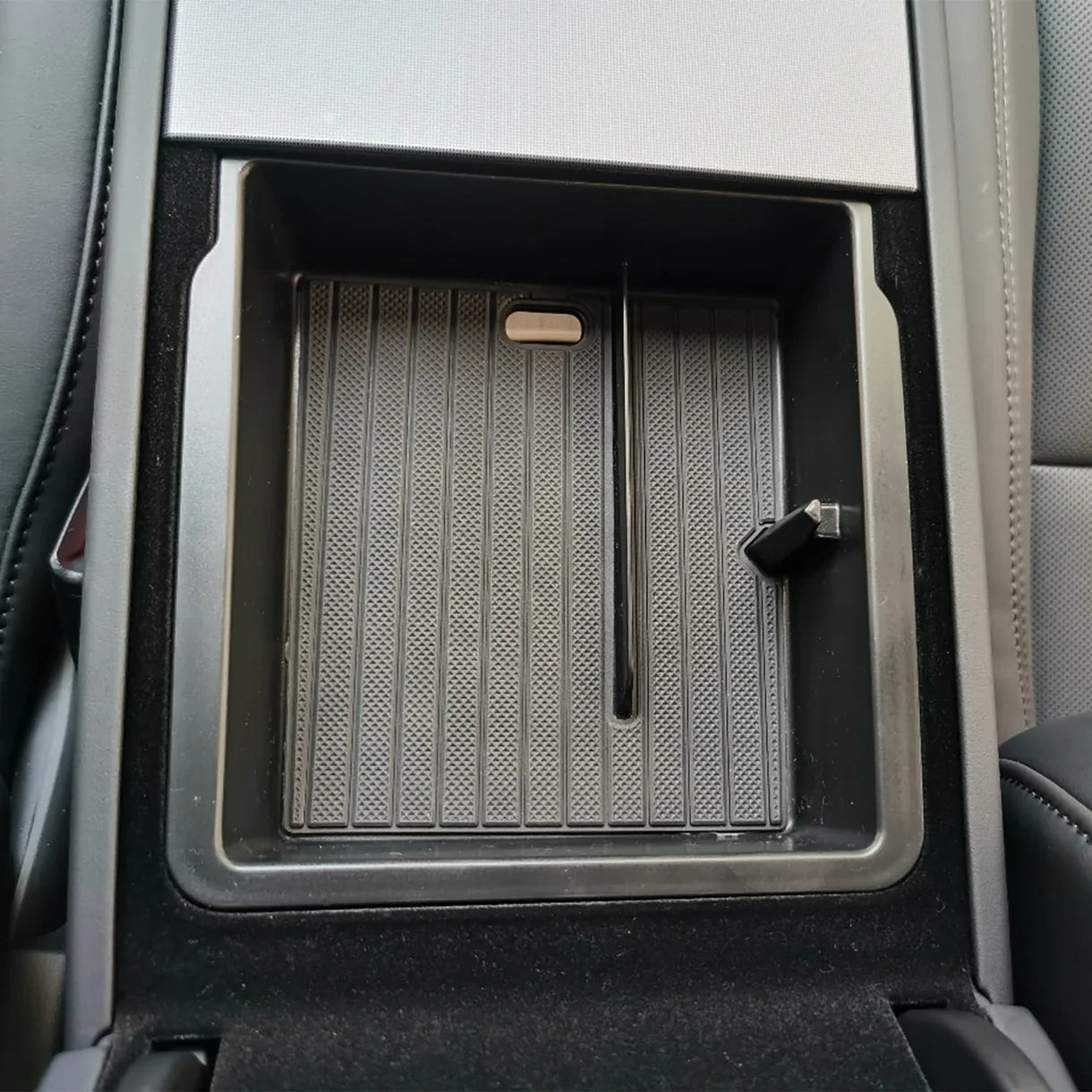 2026+ Tesla Model Y Juniper Standard Armrest Storage Box Organizer Set (Upper & Lower) | Custom Fit Center Console Tray Insert | TPE + ABS Non-Slip Waterproof Interior Storage Solution
