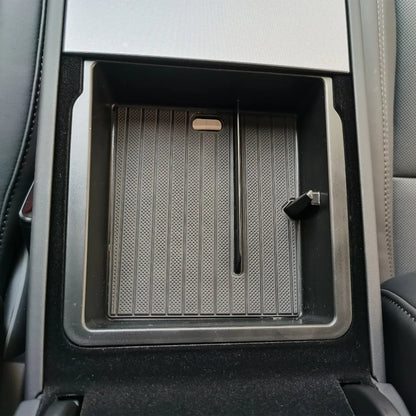 2026+ Tesla Model Y Juniper Standard Armrest Storage Box Organizer Set (Upper & Lower) | Custom Fit Center Console Tray Insert | TPE + ABS Non-Slip Waterproof Interior Storage Solution