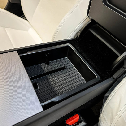 2026+ Tesla Model Y Juniper Standard Armrest Storage Box Organizer Set (Upper & Lower) | Custom Fit Center Console Tray Insert | TPE + ABS Non-Slip Waterproof Interior Storage Solution