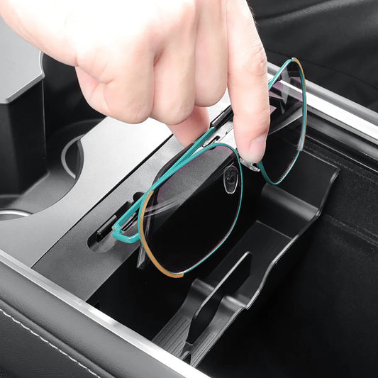 Center Console Sunglasses Holder & Type-C Cable Organizer for Tesla Model 3 (2021-2023.9) & Model Y (2021+) | Hidden Storage Tray & Charging Cable Management Accessory