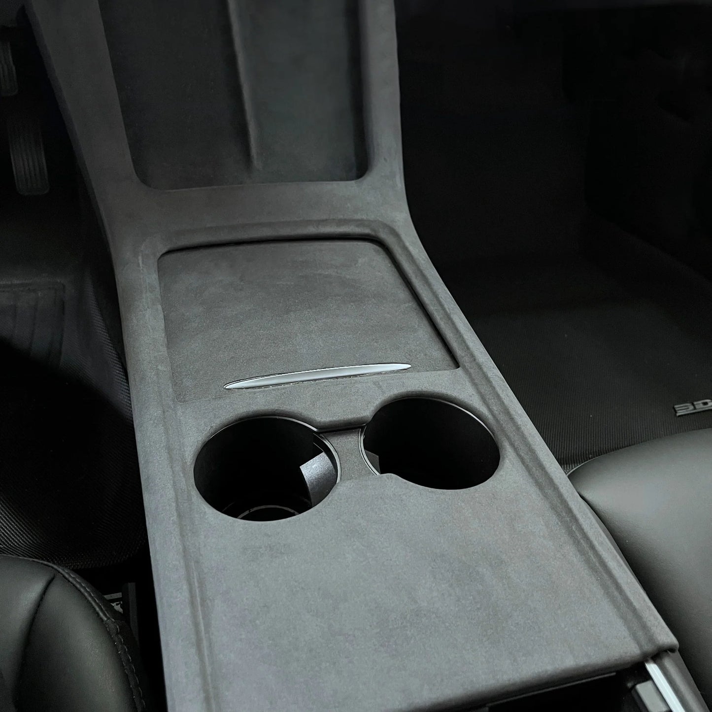 2021–2023 Tesla Model 3 & 2021–2024 Tesla Model Y Center Console Frame Cover (Gen 2, 2-Piece) – Alcantara Ultrasuede or Satin Black ABS Trim (Not for 2024+ Model 3 Highland / 2025+ Model Y Juniper)