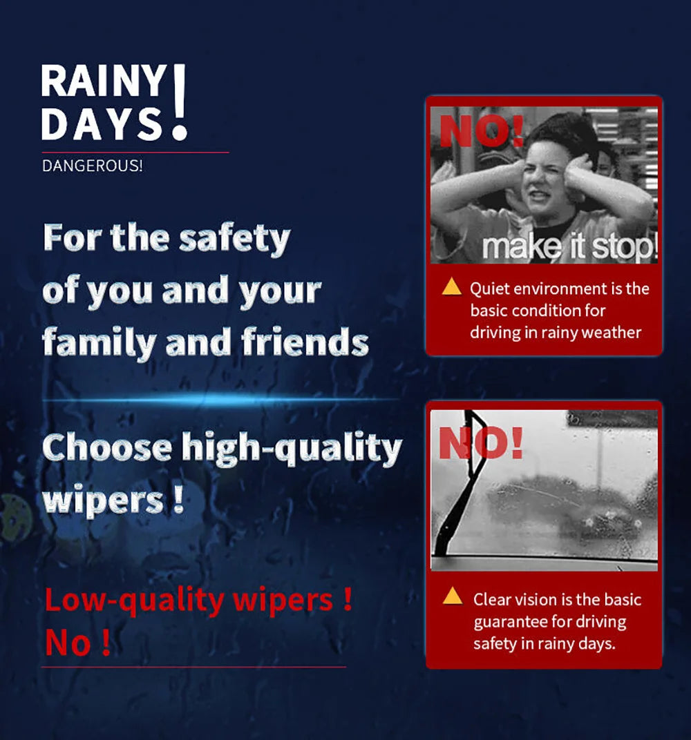 Choose high-quality wiper blades for safe driving on rainy days.