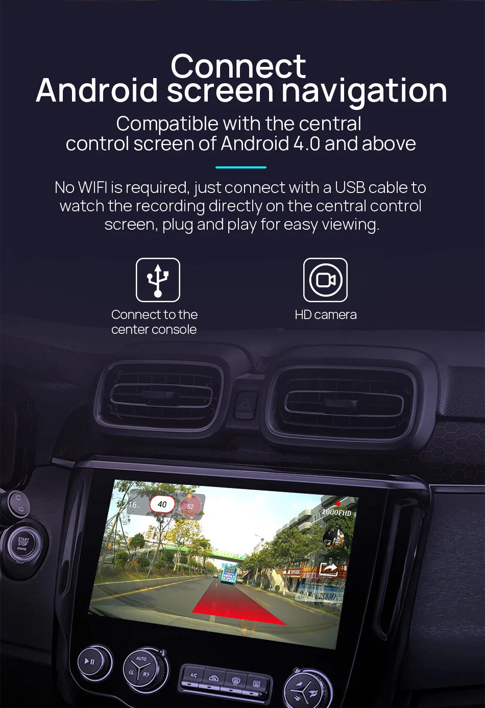 Connect Android device via USB for direct recording access on compatible screens without Wi-Fi.