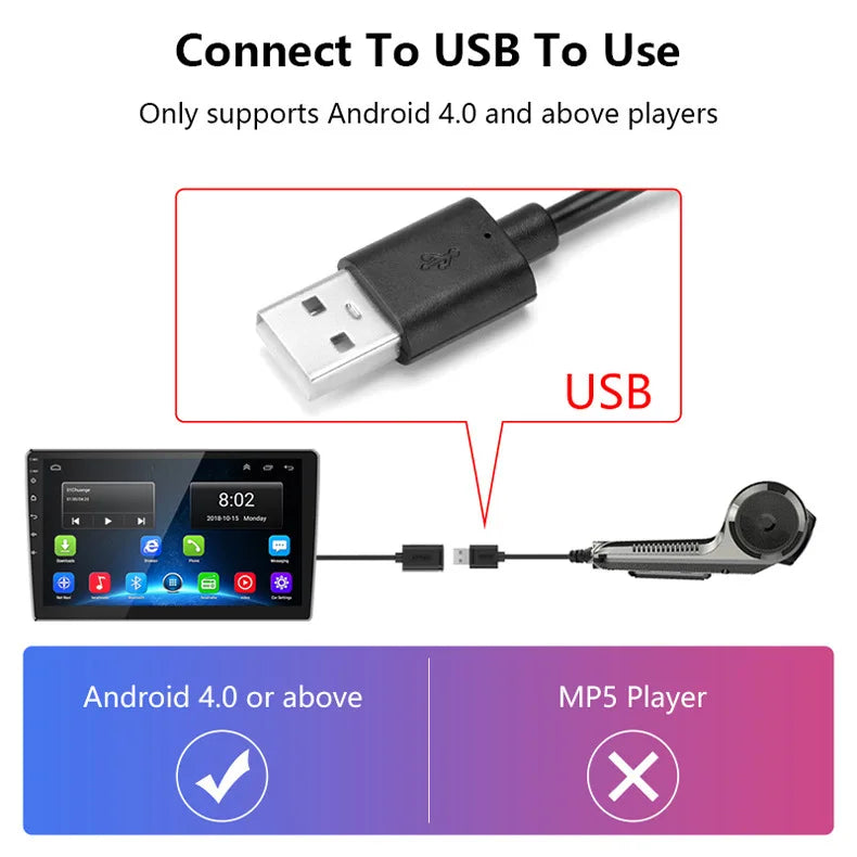 Connect to USB to use only. Supports Android 4.0 and above devices with USB connectivity.