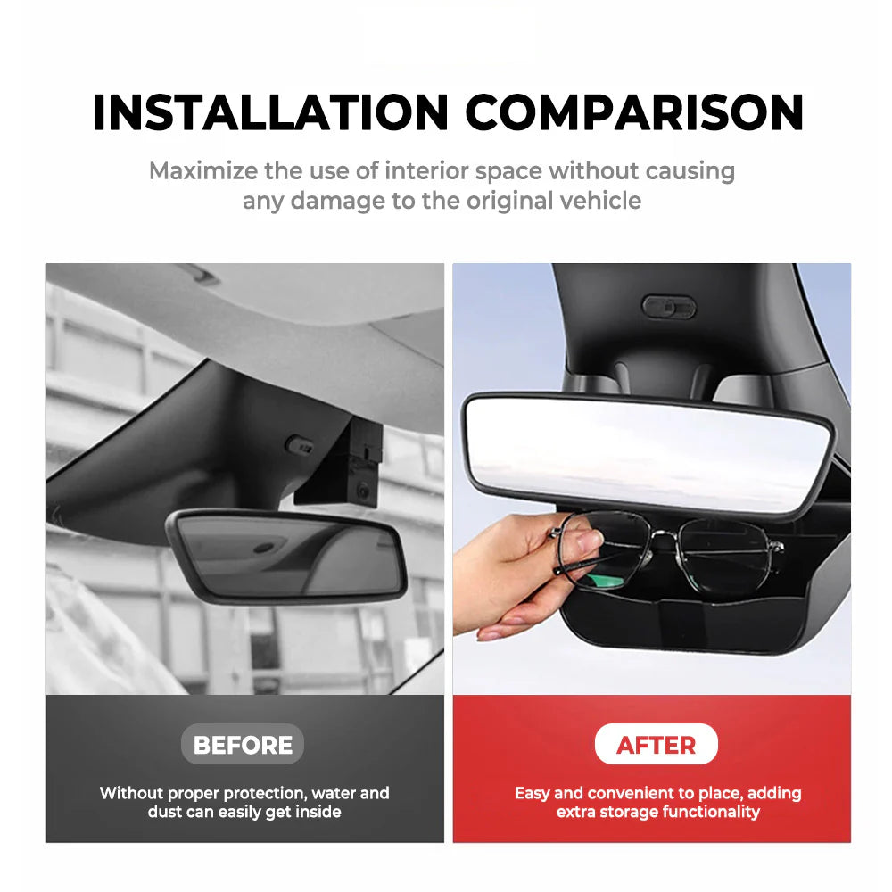 Custom Fit Sunglass Holder Storage Box for Tesla Model Y Juniper (2026+) | Hidden Clip-On Eyewear Organizer, Interior Camera Area Storage Upgrade, Anti-Scratch ABS Cabin Accessory for Model Y Premium / Performance / Standard