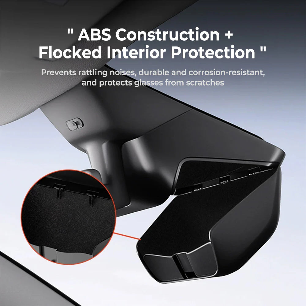 Custom Fit Sunglass Holder Storage Box for Tesla Model Y Juniper (2026+) | Hidden Clip-On Eyewear Organizer, Interior Camera Area Storage Upgrade, Anti-Scratch ABS Cabin Accessory for Model Y Premium / Performance / Standard