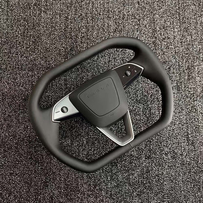 Cybertruck-Inspired Heated Steering Wheel Upgrade for 2024+ Tesla Model 3 Highland & 2025+ Tesla Model Y Juniper – Premium Handcrafted Nappa Leather OEM-Style Replacement