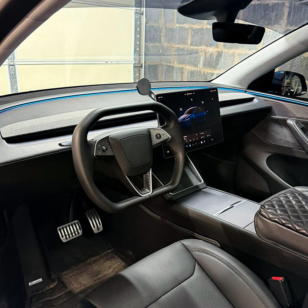 Cybertruck-Inspired Heated Steering Wheel Upgrade for 2024+ Tesla Model 3 Highland & 2025+ Tesla Model Y Juniper – Premium Handcrafted Nappa Leather OEM-Style Replacement