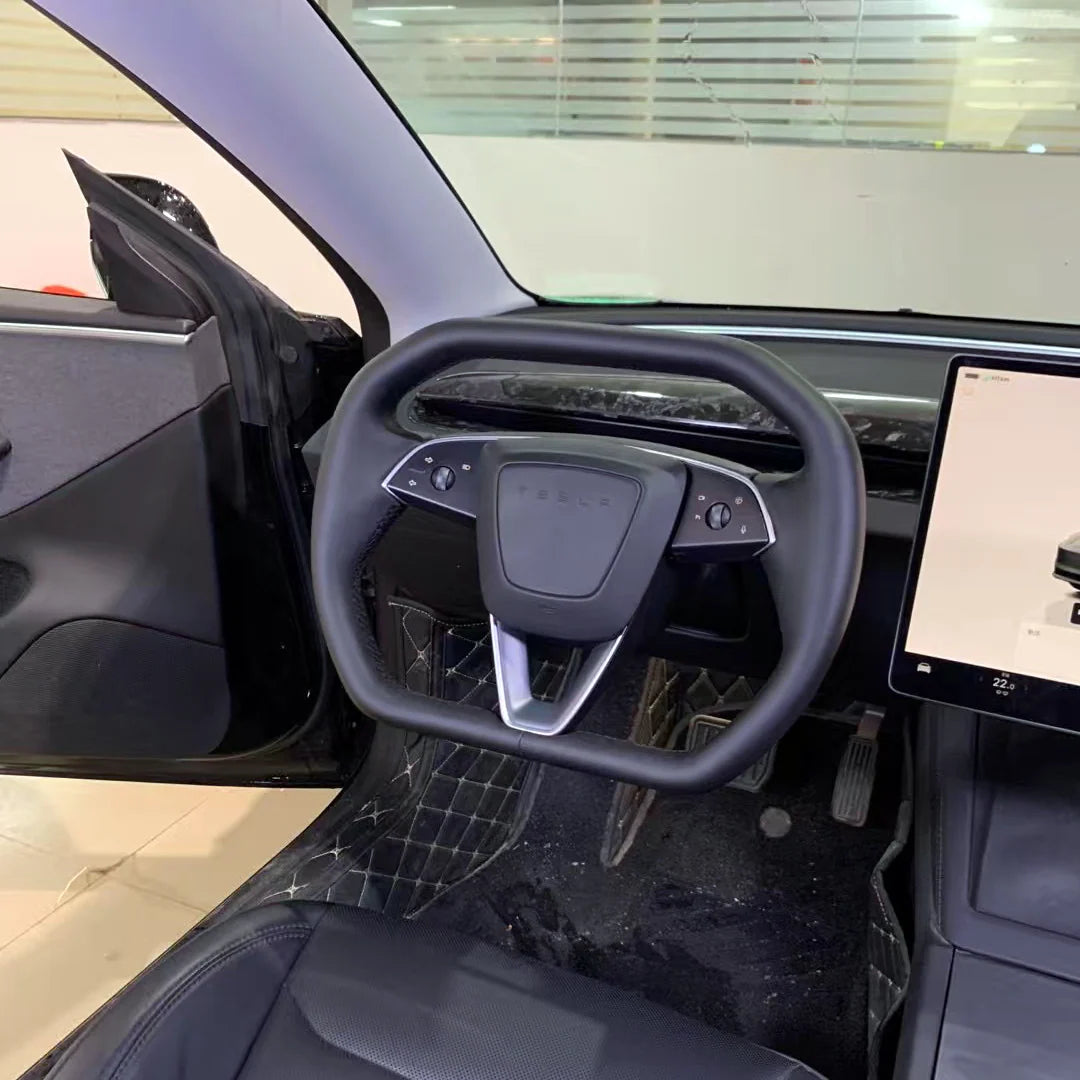 Cybertruck-Inspired Heated Steering Wheel Upgrade for 2024+ Tesla Model 3 Highland & 2025+ Tesla Model Y Juniper – Premium Handcrafted Nappa Leather OEM-Style Replacement