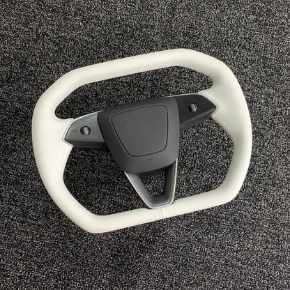 Cybertruck-Inspired Heated Steering Wheel Upgrade for 2024+ Tesla Model 3 Highland & 2025+ Tesla Model Y Juniper – Premium Handcrafted Nappa Leather OEM-Style Replacement