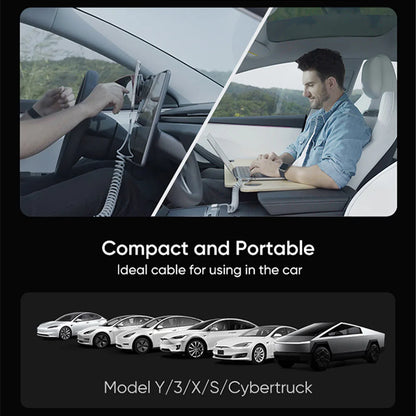 Cybertruck Style Retractable USB-C Cable 100W PD Fast Charging with Magnetic Holder for Tesla Model S / Model 3 / Model X / Model Y / Cybertruck (Coiled 4FT Cable + Lightning Adapter)
