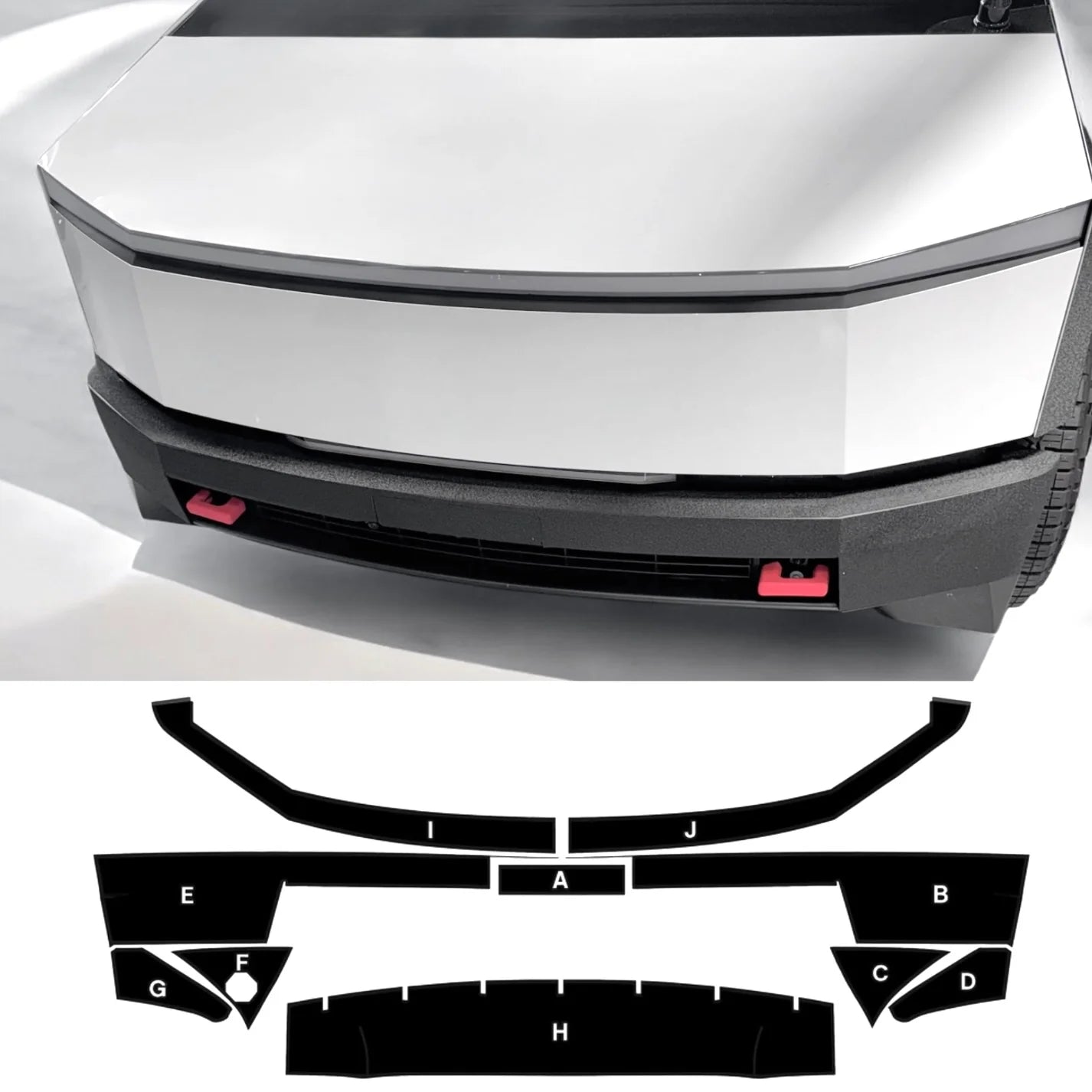Tesla Cybertruck Front Bumper Textured Vinyl Armor Kit (10-Piece) – Spray-On Bed Liner Style Protective Wrap for Rugged OEM Look